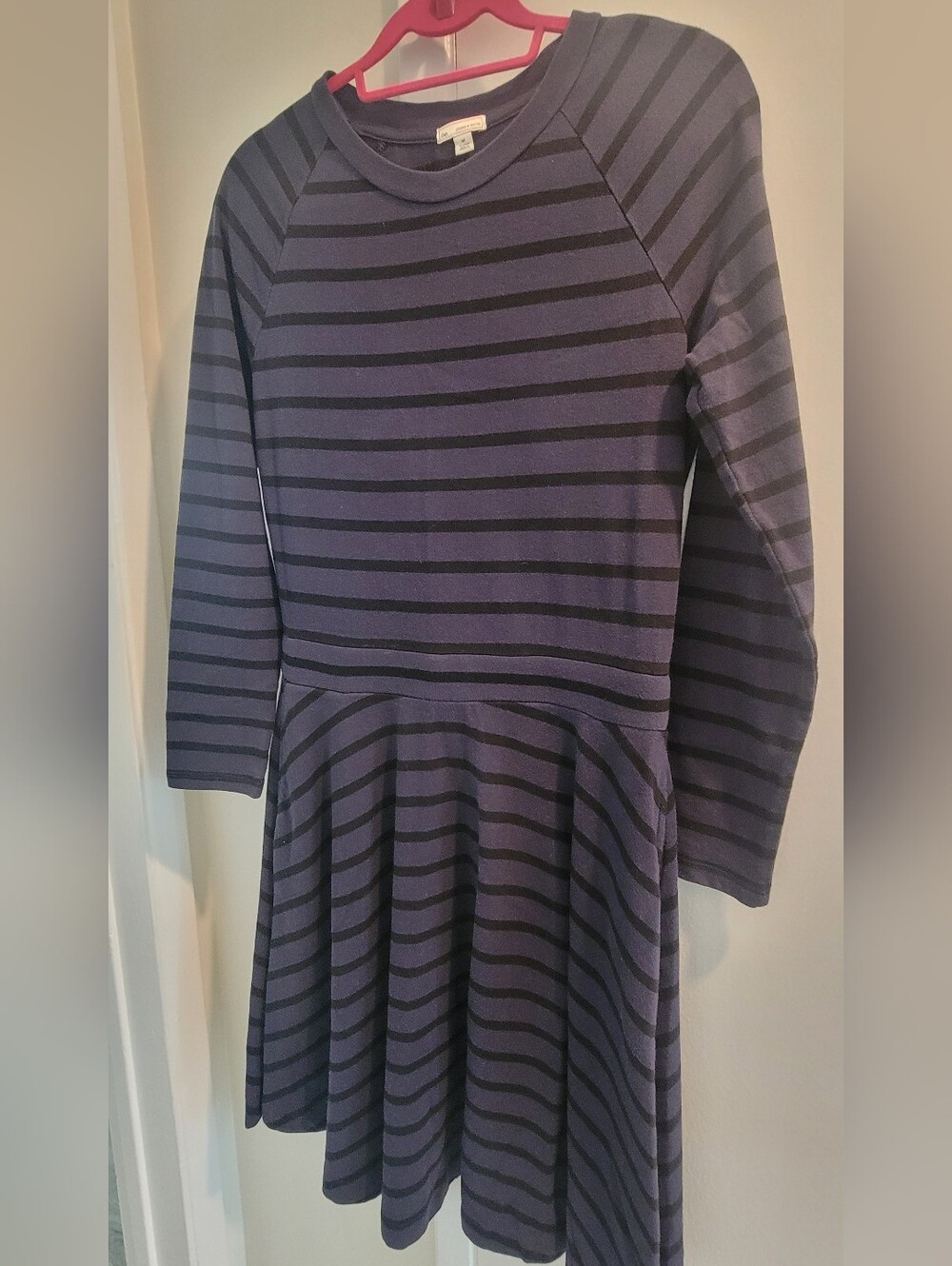 GAP design And Crafted Women's Navy and Black Striped Long Sleeve Dress M